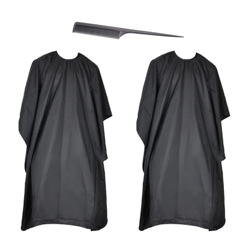 ZOCONE 2 Piezas Capa de Peluqueria Negra Ajustable Capas de Corte Peluqueria para Hombres y Mujeres Profesional Capa Barbero Universal con Peine para Cortar el Pelo