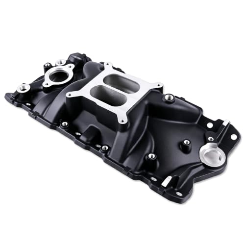 Image of 2701 EPS Dual Plane Intake Manifold for SBC 262-400 V8 Black | Compatible with Chevy Small Block 305 327 350 383 1955-1986 Idle-5,500 RPM Cast Aluminum Square Bore