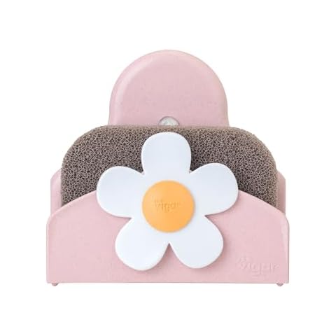 Vigar Florganic Daisy Sponge Holder for Kitchen Sink with Suction Cup and Sponge, Sink Caddy, Kitchen Organizers and Storage for Kitchen Sinks, Pink Cover