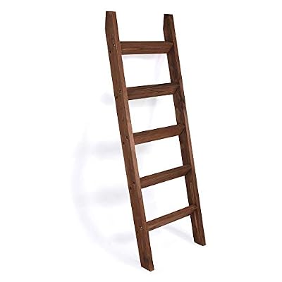 Blanket Ladder 5 ft. Wood Rustic Decorative Quilt Ladder. Brown Vintage Wooden Decor. Throw Blankets Holder Rack (Thick Premium Brown)