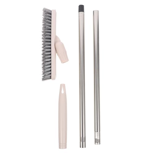 SECFOU Cepillo de Mango Largo para Fregar Suelos y Juntas Cepillo Giratorio de Polipropileno y Acero Inoxidable Diseño Ergonómico Beige para Limpieza Profunda Baño y Hogar