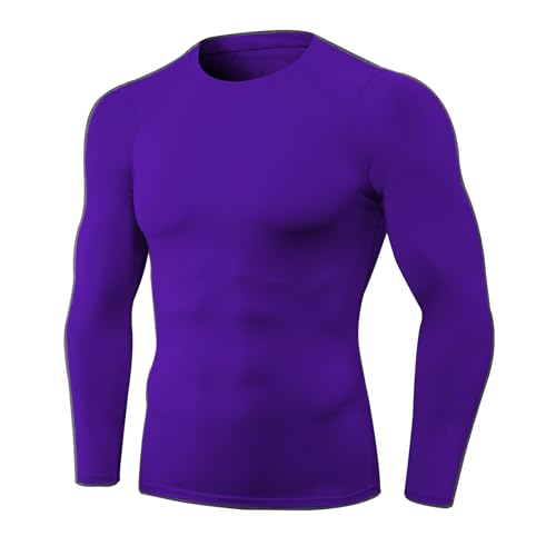 LEICHR Purple Compression Shirts Mens Long Sleeve Athletic Workout Baselayers Quick Dry Sports Gear Running Tops