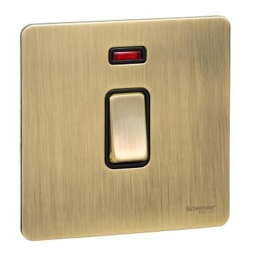 Schneider ElectricUltimate, 1 Gang, Switch, 50 A, Antique Brass, Ultimate Screwless flat plate - 2-pole switch - 2 gangs - antique brass, GU4421BAB