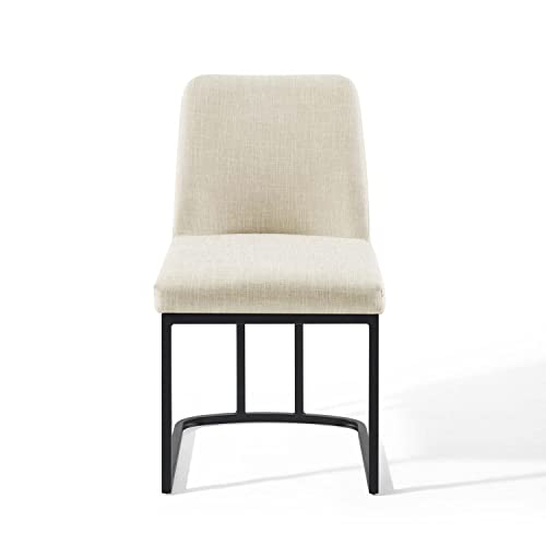 Modway Amplify Sled Base Upholstered Fabric Dining Side Chair, Black Beige 22 X 19 X 32 #TOP4