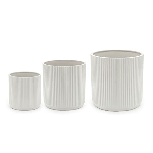 Amazon Basics Assorted Sizes Fluted Ceramic Round Planters, Set Of 3, White #TOP8