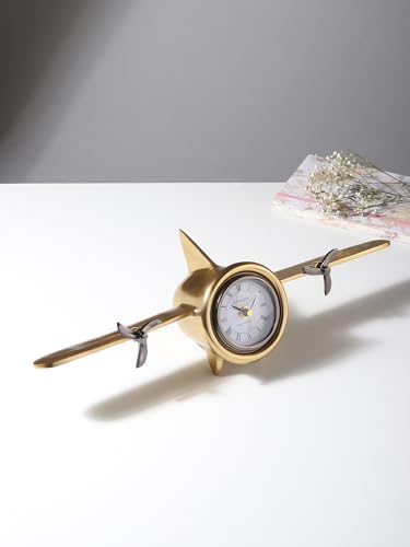 Image of Decor de Maison Brings Handcrafted Jettison Table Clock for KidsRoom, Living Room, Bedroom, Study Table|Classic Non-Ticking Tabletop Battery Operated Analog Desk Clock (Gold)
