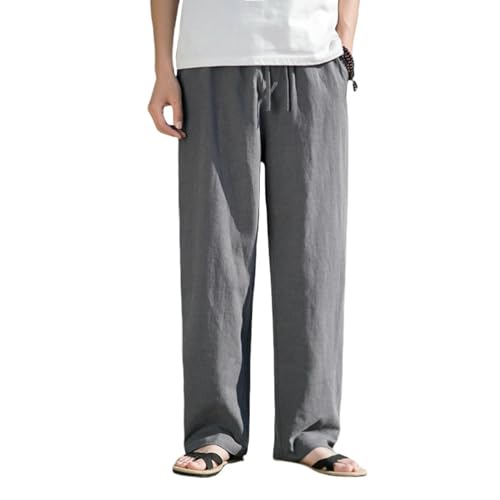 Men's Spring Summer Chinese Style Trendy Retro Loose Breathable Cotton Linen Straight Casual Pants