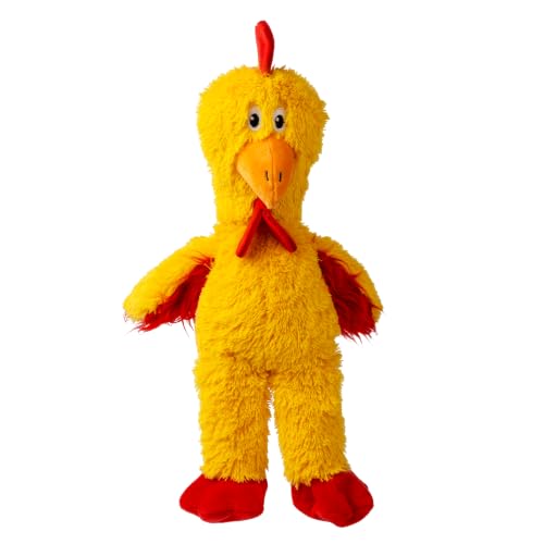 KONG Knots - Giocattolo per cani a forma di pollo, corda interna annodata e doppio squittio, peluche resistente con imbottitura minima, giocattolo da masticare e rimorchiatore per interni ed esterni