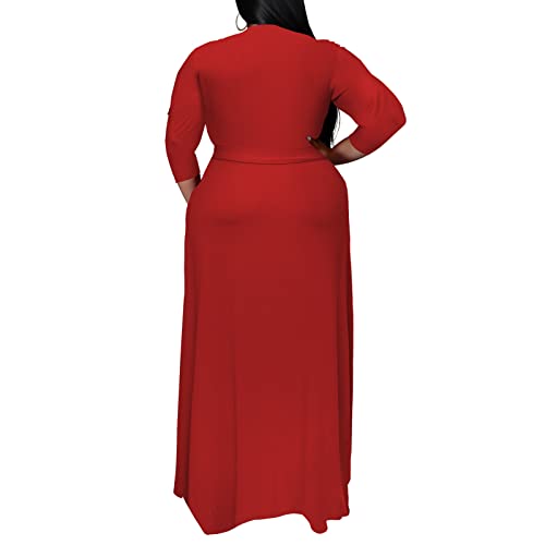 Image of Runwind Plus Size Dresses for Women Floral Maxi Dress Flowy 3 /4 Sleeve with Belt