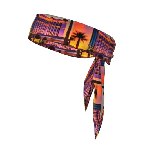 Photo de Las Vegas Sunset 1 Bandeau de sport unisexe à nouer pour tennis, ninja, course à pied