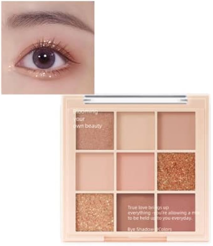 Peach Rose Gold Champagne Orange Eyeshadow Palette Women Christmas Gift, 9 Color Glitter Matte Shimmer Blendable Eye Shadow Palettes, Waterproof Highly-Pigmented Long-Lasting Korean Makeup(02# Peach)