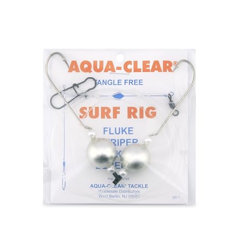 Aqua-Clear Surf Ball Hi-Lo Rig, Nickel Float Design, Saltwater Target System Flounder Fluke Striped Bass, Mono Leader AFW Swivel Bead Assembly