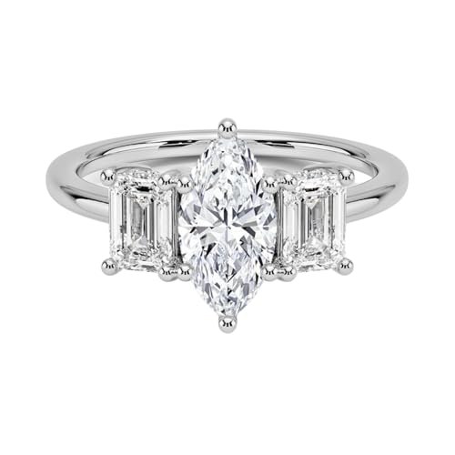 1CT Marquise Cut Lab Grown Diamond Luxe Three Stone Engagement Ring For Her