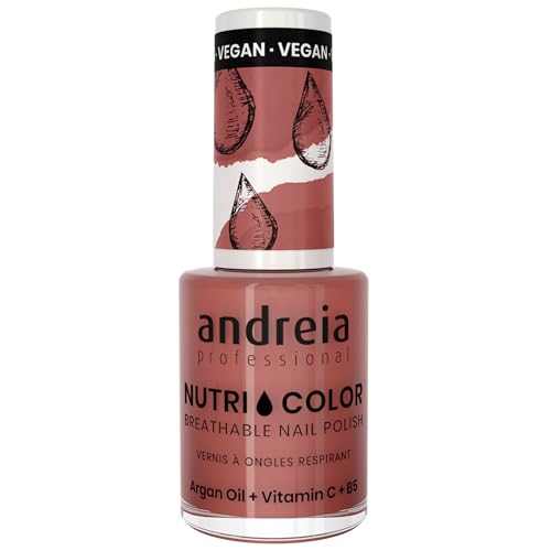 Andreia Professional NutriColor Atmungsaktiver Nagellack - Veganer und Tierversuchsfreier - Nagelkunst Nagellack mit langanhaltendem Glanz-Finish - Farbe NC9 Pink - 10.5ml
