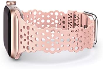 TOYOUTHS Lace Silicone Strap Compatible with Apple Watch Strap 38mm 40mm 41mm, Women Slim Cute Hollow-Out Sport Strap for iWatch Series 8/7/6/5/4/3/2/1/SE, Breathable Waterproof Soft Strap, Pink