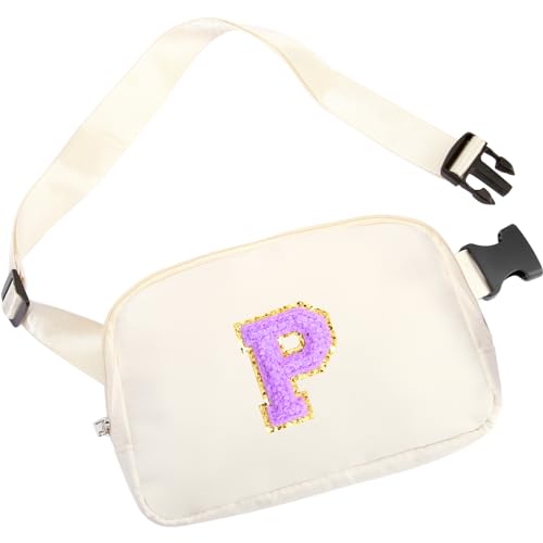 Riñonera pequeña negra para mujer, bolsa cruzada con letra inicial, bolsa de cinturón de regalo personalizada para mujer, riñonera de moda, idea de regalo de cumpleaños, Blanco, P