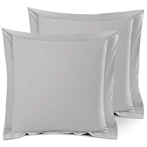 Nestl Soft Pillow Shams Set of 2 - Double Brushed Microfiber Pillow Covers - Hotel Style Premium Bed Pillow Cases, with 1.5” Decorative Flange, Euro 26"x26" - Silver
