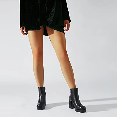 SEIFIN Women's Square Toe Chunky Heel Ankle Boots GOGO Block High Heels Side Zipper Booties Short Platform Shoes3