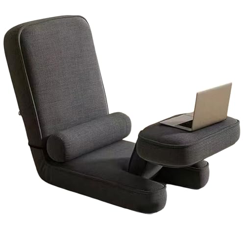 Canapé-lit pliable au sol gris avec dossier réglable sur 15 niveaux et table intégrée sans montage
