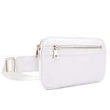 LOVESOME Riñonera de cuero vegano para todas partes con correa ajustable para mujer, Blanco, 9' x 1' 6', Riñonera cruzada con correa ajustable