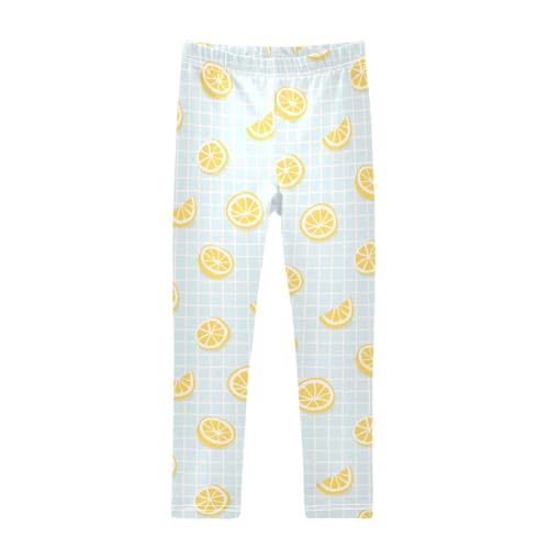 Lemon Fruit Circle Slice Pattern Girls Leggings,Workout Leggings for Girls Toddler Athletic Leggings Size for 3-10T