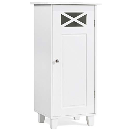 Tangkula Bathroom Floor Cabinet, Wooden Storage Cabinet with Single Door and Adjustable Shelf
