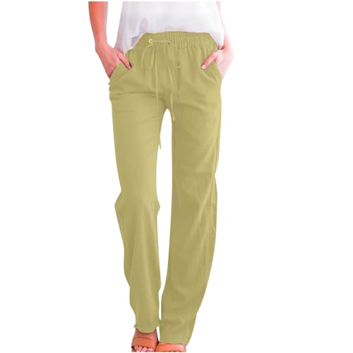 Cotton Linen Pants Women Summer Lightweight Drawstring Elastic Waist Pants Casual Loose Fit Dress Pants with Pockets