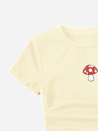 Image of SHENHE Girl's Mushroom Print Short Sleev Crop Tops Ruched Drawstring Tee T Shirts
