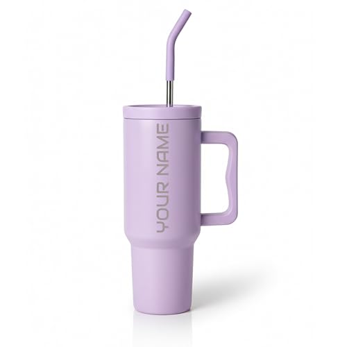 Image of Speedex 1200 ml Customized Name Insulated Stainless Steel Tumbler with Handle, Straw & Cleaning Brush, Personalized Sipper Bottle, Double Wall Leakproof Travel Mug Gift (Purple, 1.2 l)