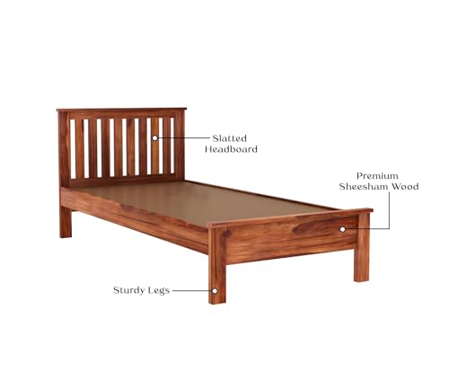 Image of CRAFT D ARTS Sheesham Wood Single Size Bed Without Storage | Wooden Single Bed | Space Saving Low Floor /Lying /Rise /Level /Profile Cot Bed for Bedroom | Venus, Honey Finish