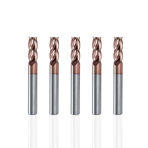 NZ 5/16" 4-Flute TiSiN-Coated Square End Mill, HRC55 CNC Milling Cutter for Hardened Steel, Stainless, Titanium &amp; Cast Iron (5-Pack)