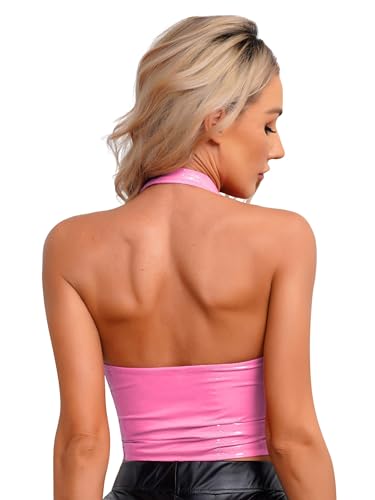 Hularka Women's Sexy Leather Halter Neck Zipper Vest Notched Lapel Waistcoat Clubwear Tank Top2