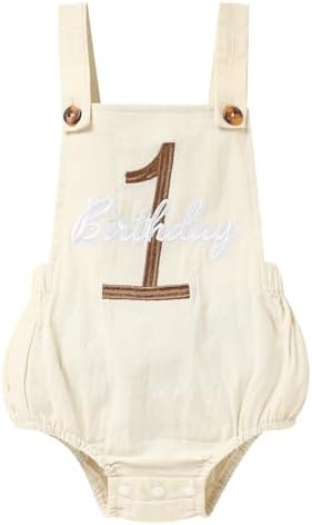 Baby Boys Girls 1st Birthday Romper Baby First Birthday Outfit Boy Solid Color Jumpsuit Cake Smash Outfit