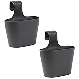 ENGELLAND 2 x Blumentopf zum Auf-Hängen, Geländertopf, Anthrazit, Hängetopf, Balkon-Kasten, oval, Übertopf, Pflanzkasten, mit Wasserspeicher/Wasserauffangschale, 2,8 Liter