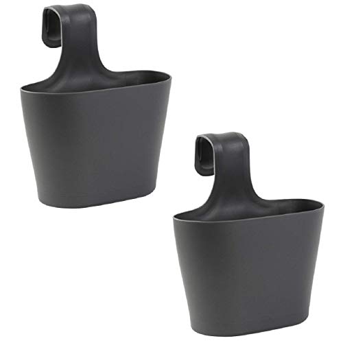 ENGELLAND 2 x Blumentopf zum Auf-Hängen, Geländertopf, Anthrazit, Hängetopf, Balkon-Kasten, oval, Übertopf, Pflanzkasten, mit Wasserspeicher/Wasserauffangschale, 2,8 Liter