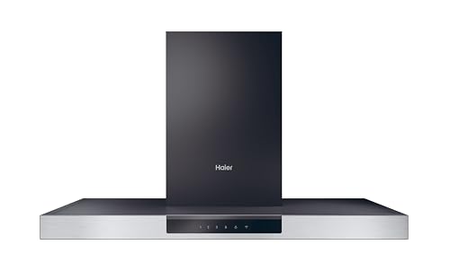Haier I-Link HATS9CBS2XWIFI Campana Extractora de Pared 90cm, WIFI, Potencia 746 m3/h, Motor 170W, 4 Velocidades, 64 db, Filtros carbón, 3 Filtros Antigrasa, Luz LED, Negro con frontal Inox