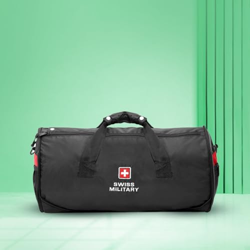 Swiss Military Duffle Bag for Gym, Duffle Bags for Travel, Men, Women| Spacious Gym Bag, Adj. Shoulder Strap & Comfortable Handle, Premium Polyester, Durable Zippers, Multi-Purpose, 27L, Black