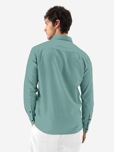 Image of Men's Linen Cotton Casual Shirt | Regular Fit Plain Shirt for Men | Long Sleeve Shirt for Casual & Formal Wear