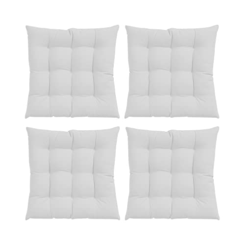 GREATOYAR Cojines para Silla y Asiento, Decoración de Asiento de Jardín Casa Terraza, Cojín Decorativo con Correas de Sujeción, 9 Pespuntes, Fabricado en España, 40 x 40 x 3.5 cm, Pack 4, Crema