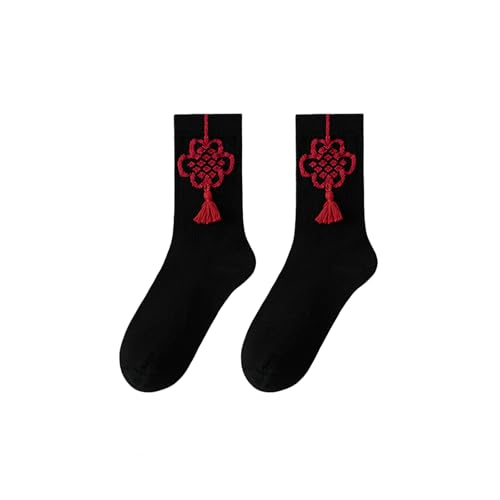 5 pares de calcetines rojos retro que absorben el sudor, antideslizantes, transpirables y cómodos, color negro y rojo clásico