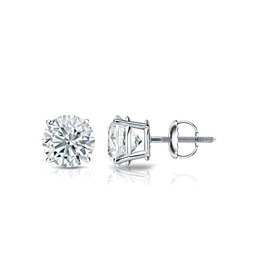 Image of 1 /5 to 2 Carat Lab Grown Diamond Round Stud Earrings for Women in 14k Gold (VS2-SI1, 0.20 to 1.00 cttw) 4-Prong Setting Screw Back Studs by Diamond Wish