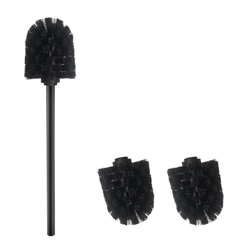 WAVEWO Brosse WC, avec 2 têtes de Brosse, 7 cm de diamètre, en Acier Inoxydable 304, pour Le Nettoyage de la Salle de Bain(PP Noir)