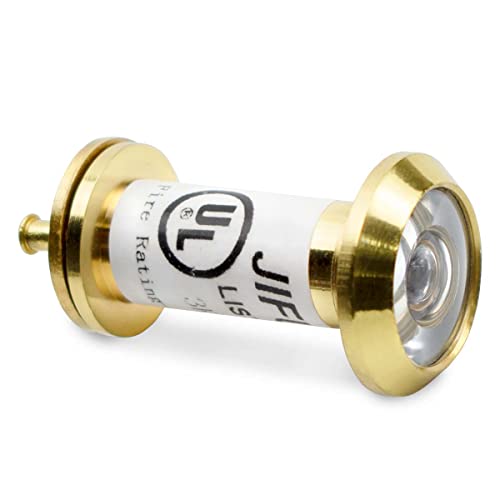 Bwintech 1 uds Mirillas para puertas a prueba de fuego con certificación UL, latón macizo de 200 grados, 14 mm de diámetro, 35-60 mm de longitud, acabado de latón pulido, con cubierta de visor Cover