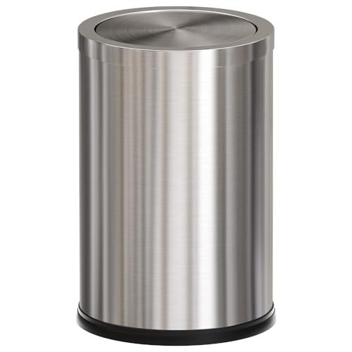 LEASYLIFE Brushed Nickel Bathroom Trash Can,Stainless Steel Garbage Can with Fild Lid,Small Trash Can for Bedroom,Hotel,Office,Laundry(Sliver)