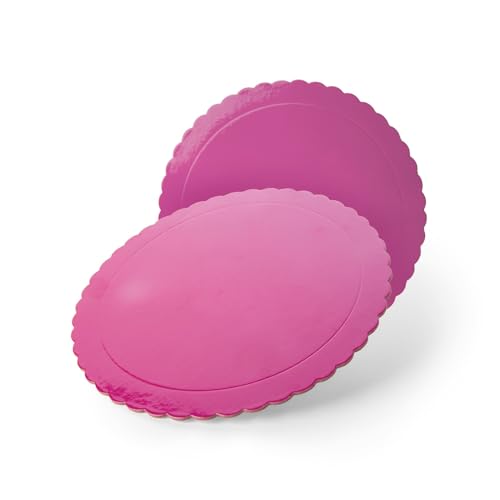 GLOTOMANIA SL Base para Tarta Redonda de 20 cm de Diámetro x 0,3 cm de Altura, Fucsia, Acabado Ondas (10 UNIDADES)