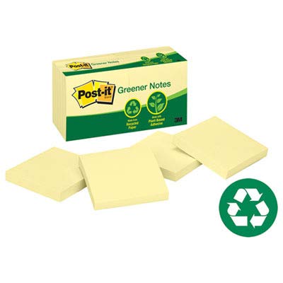 Recycled Notes, 3 x 3, Canary Yellow, 12 100-Sheet Pads/Pack, Sold as 1 Package