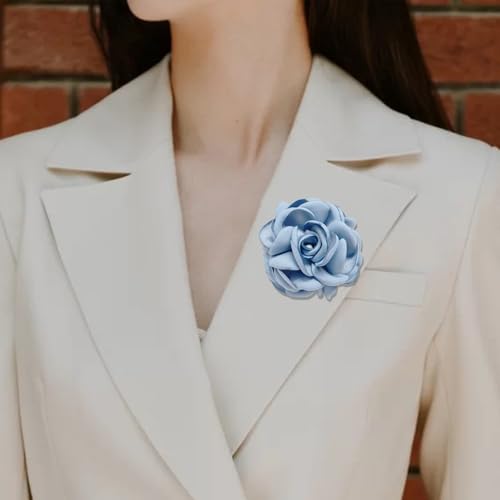 Image of Elegant Satin Fabric Rose Flower Brooch Pin Silk Large Big Camellia Brooch Lapel Pins Plant Floral Hair Clip Pins Wedding Party Jewelry for Women