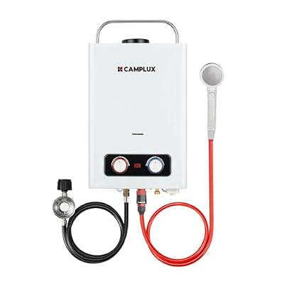 CAMPLUX 1.58 GPM Portable Propane Tankless Water Heater, 6L Outdoor Instant Hot Water Heater with Carry Handle for Camping, RV, Cabin, Off-Grid Use, White