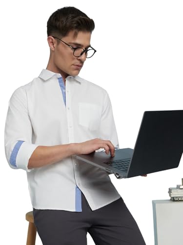Dennis Lingo Men's Cotton White Solid Casual Shirt (C301_White_M)