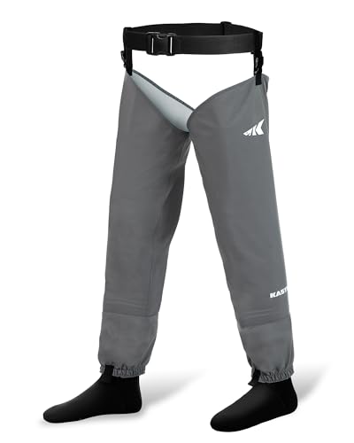 KastKing RiverWalker Hip Waders for Men, Breathable Waterproof Stockingfoot Hip Waders with 4mm Neoprene Booties, Built-in Gravel Guards, Adjustable Belt, River & Fly Fishing Waders